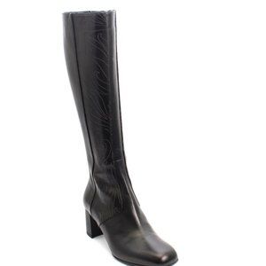 ITALIAN Black Leather Cut Pattern Knee High Boots